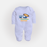 Cutest MI Fan - Get Set For IPL Madness With Our Customized IPL-Themed Sleep Suit For Babies With Name - BABY BLUE - New Born (Chest 7.5")