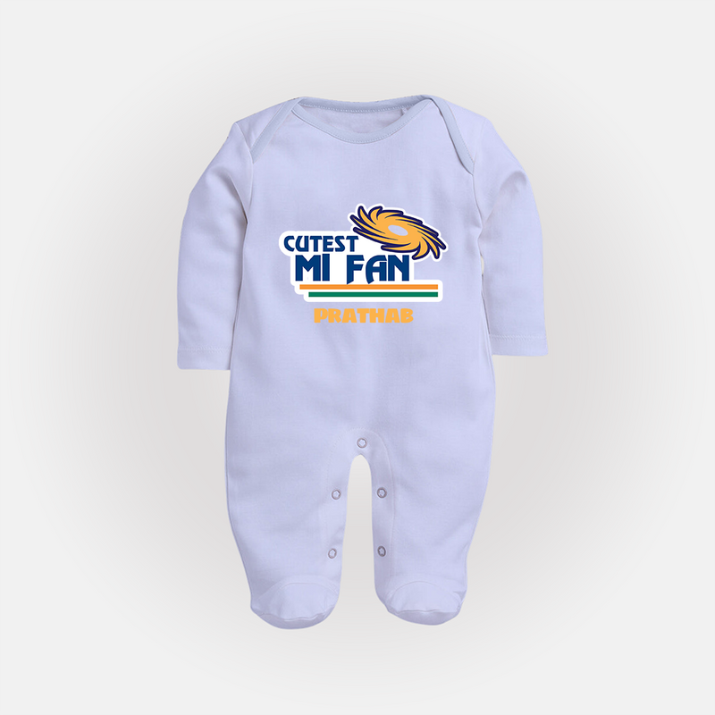 Cutest MI Fan - Get Set For IPL Madness With Our Customized IPL-Themed Sleep Suit For Babies With Name - BABY BLUE - New Born (Chest 7.5")