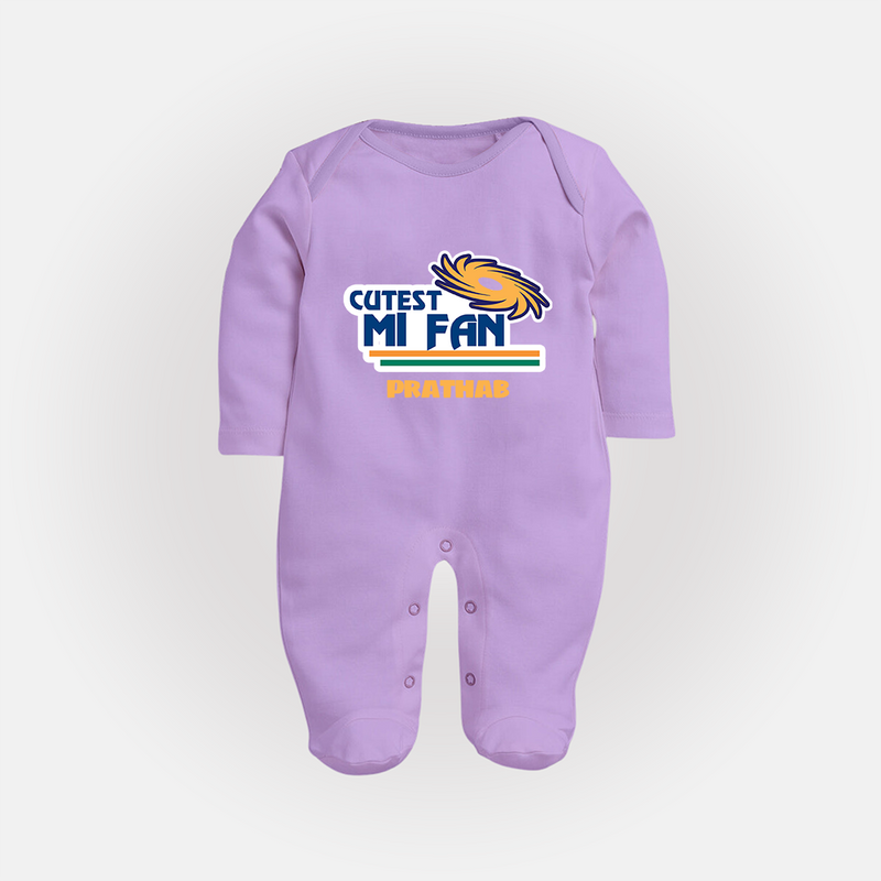 Cutest MI Fan - Get Set For IPL Madness With Our Customized IPL-Themed Sleep Suit For Babies With Name - LILAC - New Born (Chest 7.5")
