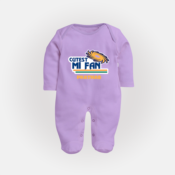 Cutest MI Fan - Get Set For IPL Madness With Our Customized IPL-Themed Sleep Suit For Babies With Name - LILAC - New Born (Chest 7.5")