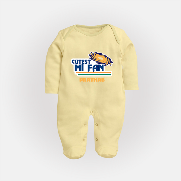 Cutest MI Fan - Get Set For IPL Madness With Our Customized IPL-Themed Sleep Suit For Babies With Name - PASTEL YELLOW - New Born (Chest 7.5")