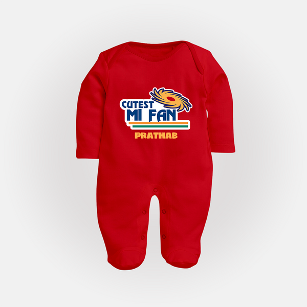 Cutest MI Fan - Get Set For IPL Madness With Our Customized IPL-Themed Sleep Suit For Babies With Name - RED - New Born (Chest 7.5")