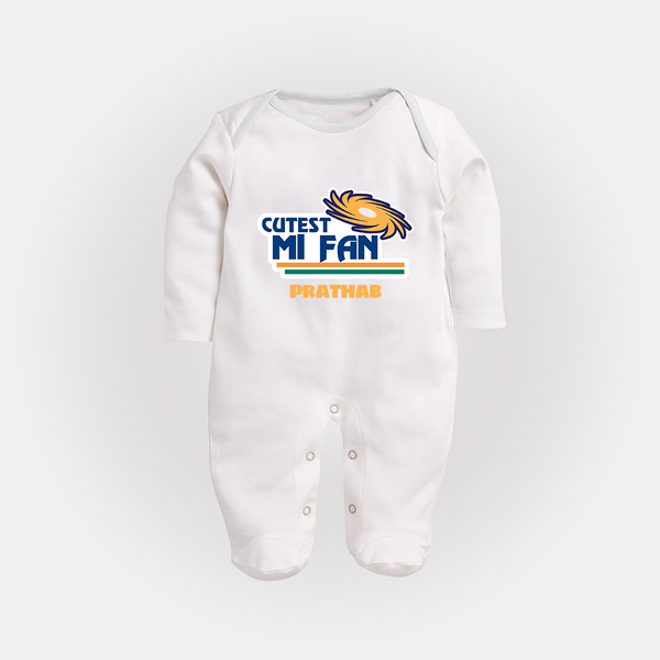 Cutest MI Fan - Get Set For IPL Madness With Our Customized IPL-Themed Sleep Suit For Babies With Name - WHITE - New Born (Chest 7.5")