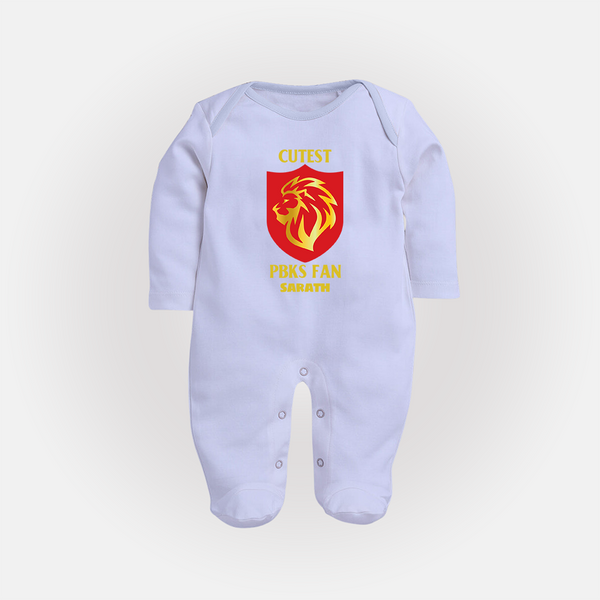 Cutest PBKS Fan - Bring Home The Stadium Vibe With Our Customized IPL Special Sleep Suit For Babies With Name - BABY BLUE - New Born (Chest 7.5")