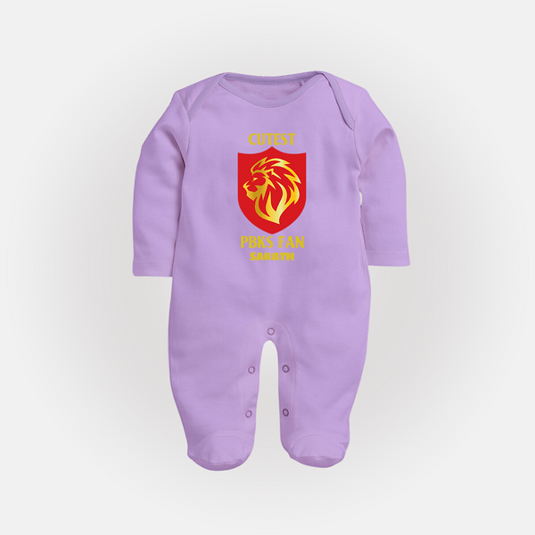Cutest PBKS Fan - Bring Home The Stadium Vibe With Our Customized IPL Special Sleep Suit For Babies With Name - LILAC - New Born (Chest 7.5")