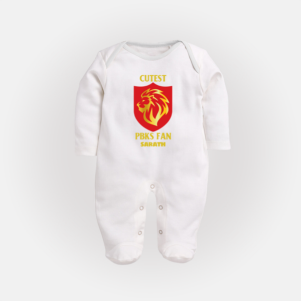 Cutest PBKS Fan - Bring Home The Stadium Vibe With Our Customized IPL Special Sleep Suit For Babies With Name - WHITE - New Born (Chest 7.5")