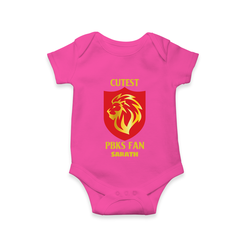 Cutest PBKS Fan - Bring Home The Stadium Vibe With Our Customized IPL Special Romper For Babies With Name - HOT PINK - 0 - 3 Months Old (Chest 16")