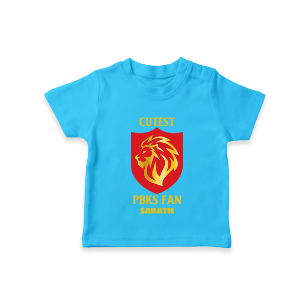 Cutest PBKS Fan - Bring Home The Stadium Vibe With Our Customized IPL Special T-Shirt For Kids With Name - SKY BLUE - 0-5 Months Old (Chest 17")