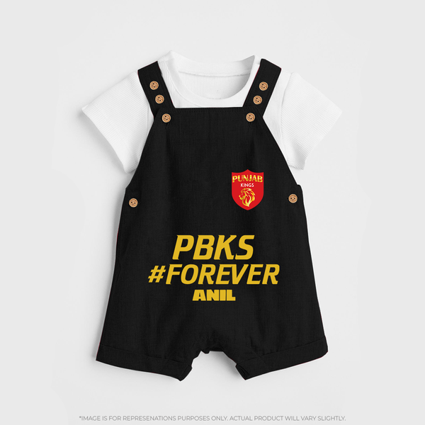 PBKS #Forever - Bring Home The Stadium Vibe With Our Customized IPL Special Dungaree For Kids With Name - BLACK - 0 - 5 Months Old (Chest 18")