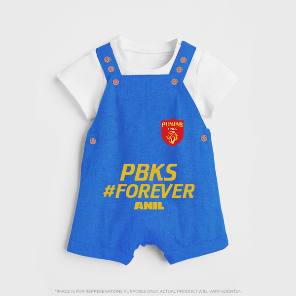 PBKS #Forever - Bring Home The Stadium Vibe With Our Customized IPL Special Dungaree For Kids With Name - COBALT BLUE - 0 - 5 Months Old (Chest 18")