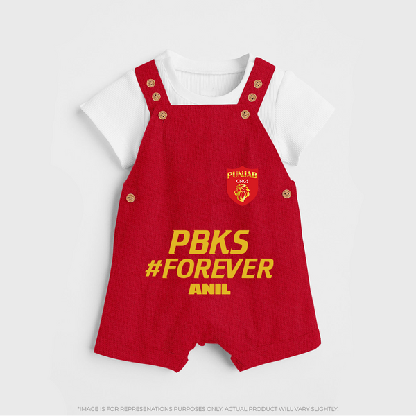 PBKS #Forever - Bring Home The Stadium Vibe With Our Customized IPL Special Dungaree For Kids With Name - RED - 0 - 5 Months Old (Chest 18")