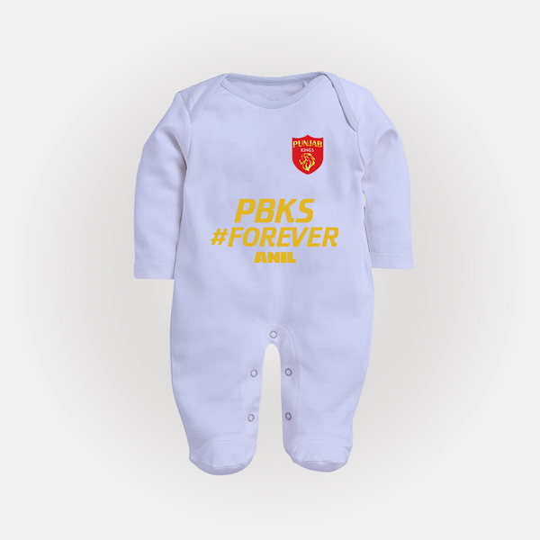PBKS #Forever - Bring Home The Stadium Vibe With Our Customized IPL Special Sleep Suit For Babies With Name - BABY BLUE - New Born (Chest 7.5")