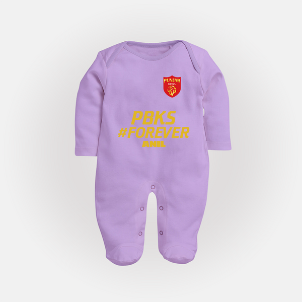 PBKS #Forever - Bring Home The Stadium Vibe With Our Customized IPL Special Sleep Suit For Babies With Name - LILAC - New Born (Chest 7.5")