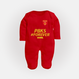PBKS #Forever - Bring Home The Stadium Vibe With Our Customized IPL Special Sleep Suit For Babies With Name - RED - New Born (Chest 7.5")