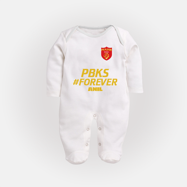 PBKS #Forever - Bring Home The Stadium Vibe With Our Customized IPL Special Sleep Suit For Babies With Name - WHITE - New Born (Chest 7.5")