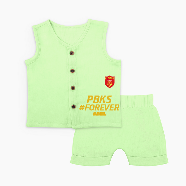PBKS #Forever - Bring Home The Stadium Vibe With Our Customized IPL Special Jabla Set For Babies With Name - PASTEL GREEN - 0 - 3 Months Old (Chest 9.8")