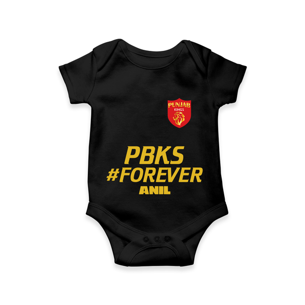 PBKS #Forever - Bring Home The Stadium Vibe With Our Customized IPL Special Romper For Babies With Name - BLACK - 0 - 3 Months Old (Chest 16")