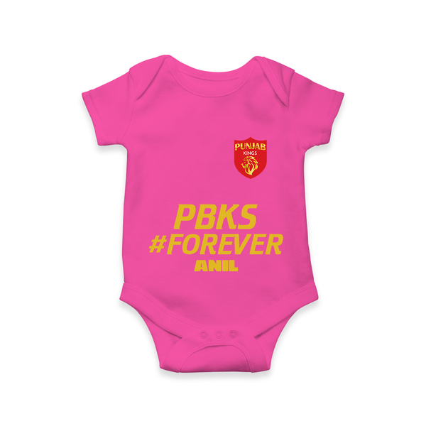 PBKS #Forever - Bring Home The Stadium Vibe With Our Customized IPL Special Romper For Babies With Name - HOT PINK - 0 - 3 Months Old (Chest 16")