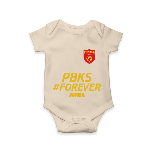 PBKS #Forever - Bring Home The Stadium Vibe With Our Customized IPL Special Romper For Babies With Name - IVORY - 0 - 3 Months Old (Chest 16")