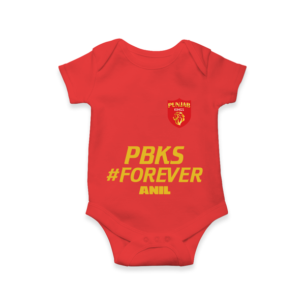 PBKS #Forever - Bring Home The Stadium Vibe With Our Customized IPL Special Romper For Babies With Name - RED - 0 - 3 Months Old (Chest 16")