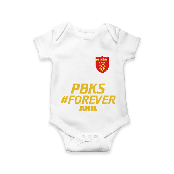 PBKS #Forever - Bring Home The Stadium Vibe With Our Customized IPL Special Romper For Babies With Name - WHITE - 0 - 3 Months Old (Chest 16")