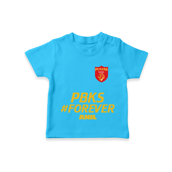 PBKS #Forever - Bring Home The Stadium Vibe With Our Customized IPL Special T-Shirt For Kids With Name - SKY BLUE - 0-5 Months Old (Chest 17")