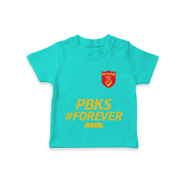 PBKS #Forever - Bring Home The Stadium Vibe With Our Customized IPL Special T-Shirt For Kids With Name - TEAL - 0-5 Months Old (Chest 17")