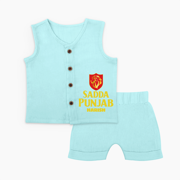 Sadda Punjab - Bring Home The Stadium Vibe With Our Customized IPL Special Jabla Set For Babies With Name - BABY BLUE - 0 - 3 Months Old (Chest 9.8")