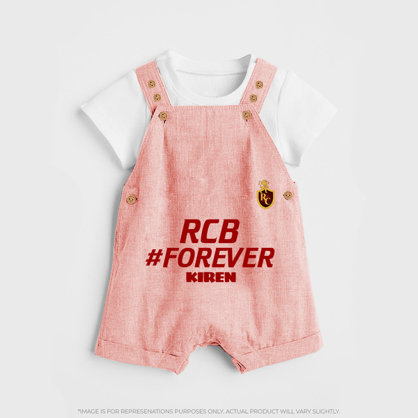 RCB #Forever - Turn Every IPL Moment Into A Style Statement With Our Customized IPL-Themed Dungaree For Kids With Name - PEACH - 0 - 5 Months Old (Chest 18")