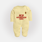 RCB #Forever - Turn Every IPL Moment Into A Style Statement With Our Customized IPL-Themed Sleep Suit For Babies With Name - PASTEL YELLOW - New Born (Chest 7.5")