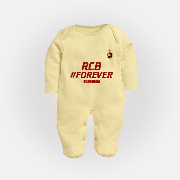 RCB #Forever - Turn Every IPL Moment Into A Style Statement With Our Customized IPL-Themed Sleep Suit For Babies With Name - PASTEL YELLOW - New Born (Chest 7.5")