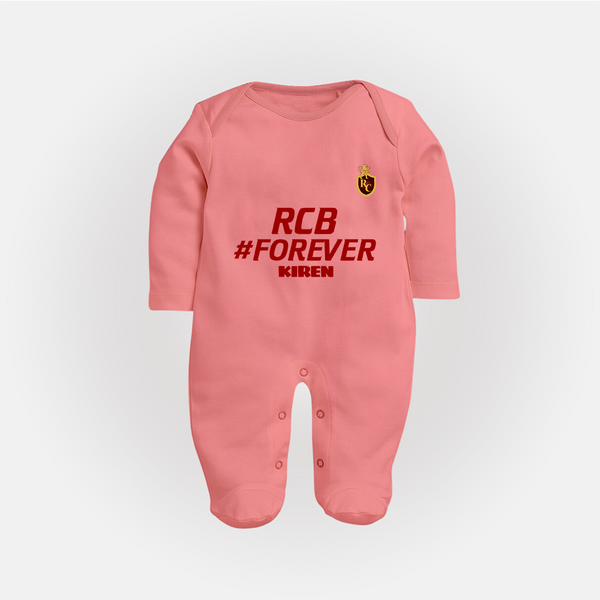 RCB #Forever - Turn Every IPL Moment Into A Style Statement With Our Customized IPL-Themed Sleep Suit For Babies With Name - PEACH - New Born (Chest 7.5")