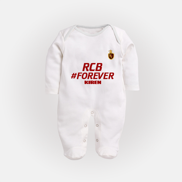 RCB #Forever - Turn Every IPL Moment Into A Style Statement With Our Customized IPL-Themed Sleep Suit For Babies With Name - WHITE - New Born (Chest 7.5")