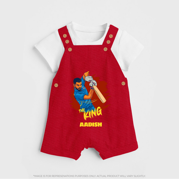 The King - Turn Every IPL Moment Into A Style Statement With Our Customized IPL-Themed Dungaree For Kids With Name - RED - 0 - 5 Months Old (Chest 18")