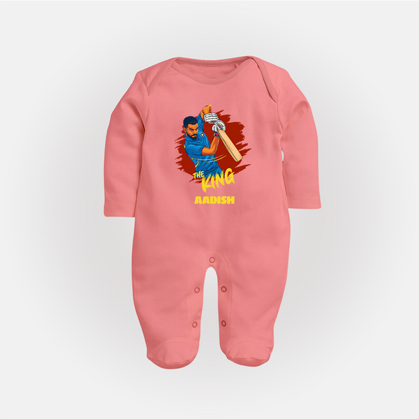 The King - Turn Every IPL Moment Into A Style Statement With Our Customized IPL-Themed Sleep Suit For Babies With Name - PEACH - New Born (Chest 7.5")
