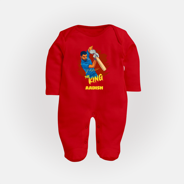 The King - Turn Every IPL Moment Into A Style Statement With Our Customized IPL-Themed Sleep Suit For Babies With Name - RED - New Born (Chest 7.5")