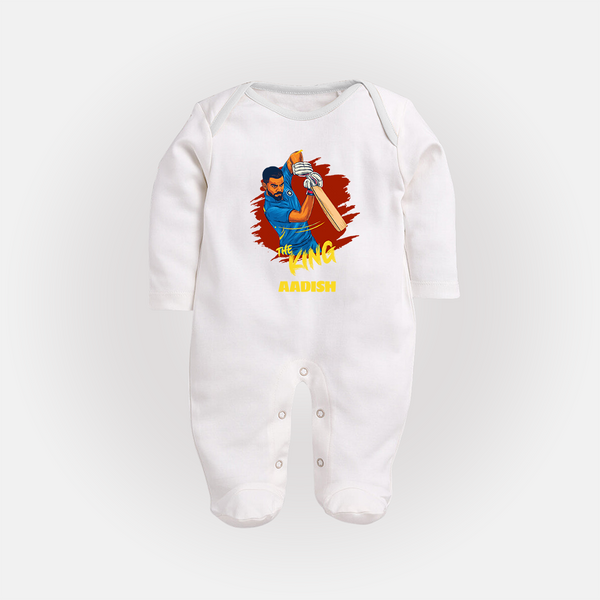 The King - Turn Every IPL Moment Into A Style Statement With Our Customized IPL-Themed Sleep Suit For Babies With Name - WHITE - New Born (Chest 7.5")
