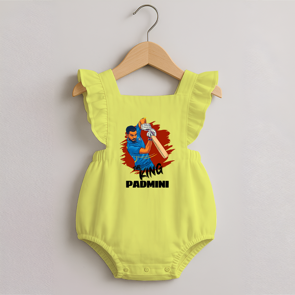 Future Match Winner ROMPER FROCK – Personalized Cricket Outfit - PASTEL YELLOW - 0 - 3 Months Old (Chest 19")