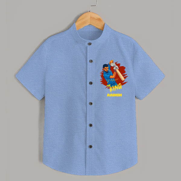 The King - Turn Every IPL Moment Into A Style Statement With Our Customized IPL-Themed Shirt For Kids With Name - SKY BLUE - 0 - 6 Months Old (Chest 23")
