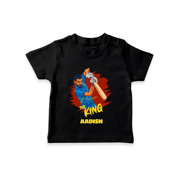 The King - Turn Every IPL Moment Into A Style Statement With Our Customized IPL-Themed T-Shirt For Kids With Name - BLACK - 0-5 Months Old (Chest 17")