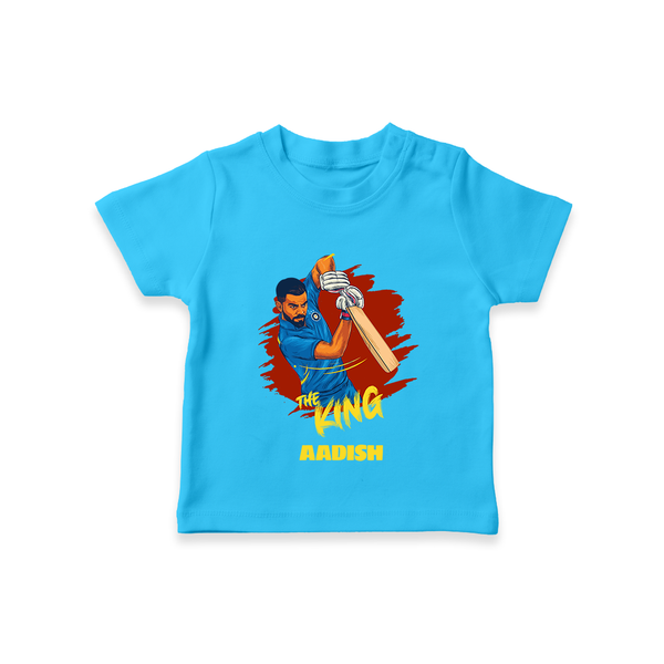 The King - Turn Every IPL Moment Into A Style Statement With Our Customized IPL-Themed T-Shirt For Kids With Name - SKY BLUE - 0-5 Months Old (Chest 17")