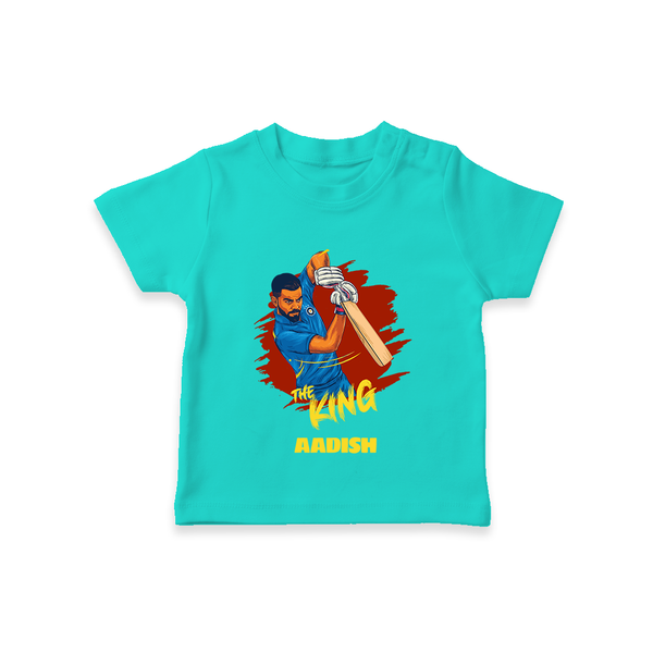 The King - Turn Every IPL Moment Into A Style Statement With Our Customized IPL-Themed T-Shirt For Kids With Name - TEAL - 0-5 Months Old (Chest 17")