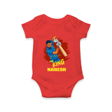 Future Match Winner Baby Romper – Personalized Cricket Outfit - RED - New Born (Chest 14")