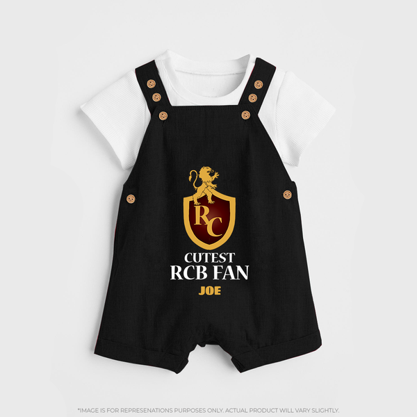 Cutest RCB Fan - Turn Every IPL Moment Into A Style Statement With Our Customized IPL-Themed Dungaree For Kids With Name - BLACK - 0 - 5 Months Old (Chest 18")