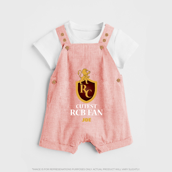 Cutest RCB Fan - Turn Every IPL Moment Into A Style Statement With Our Customized IPL-Themed Dungaree For Kids With Name - PEACH - 0 - 5 Months Old (Chest 18")