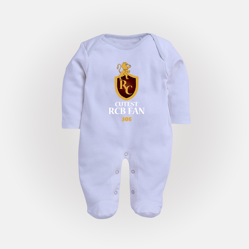 Cutest RCB Fan - Turn Every IPL Moment Into A Style Statement With Our Customized IPL-Themed Sleep Suit For Babies With Name - BABY BLUE - New Born (Chest 7.5")