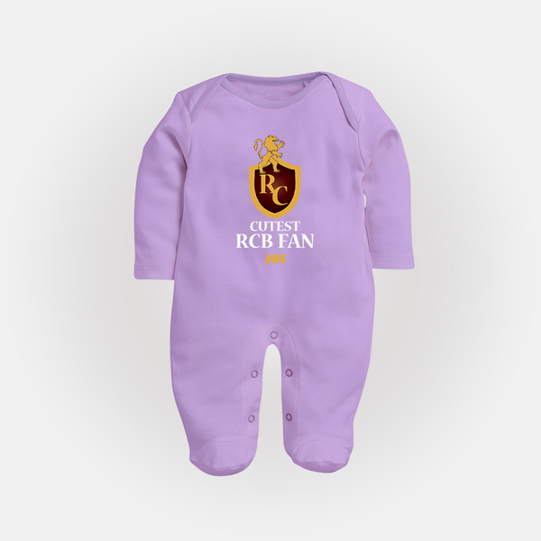 Cutest RCB Fan - Turn Every IPL Moment Into A Style Statement With Our Customized IPL-Themed Sleep Suit For Babies With Name - LILAC - New Born (Chest 7.5")