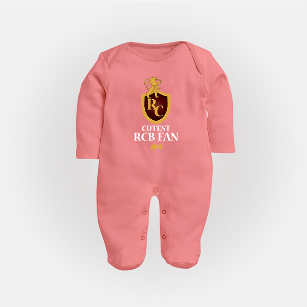 Cutest RCB Fan - Turn Every IPL Moment Into A Style Statement With Our Customized IPL-Themed Sleep Suit For Babies With Name - PEACH - New Born (Chest 7.5")