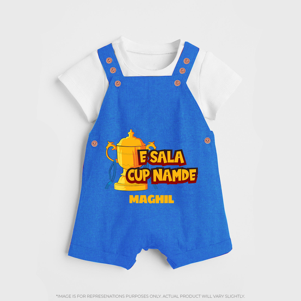E Sala Cup Namde - Turn Every IPL Moment Into A Style Statement With Our Customized IPL-Themed Dungaree For Kids With Name - COBALT BLUE - 0 - 5 Months Old (Chest 18")