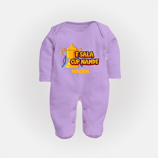 E Sala Cup Namde - Turn Every IPL Moment Into A Style Statement With Our Customized IPL-Themed Sleep Suit For Babies With Name - LILAC - New Born (Chest 7.5")